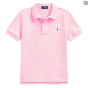Pink Polo Shirt With Blue Embroidered Logo